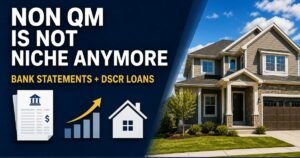 Abstract graphic comparing bank statement and DSCR loan paths for self employed buyers and rental investorsAbstract graphic comparing bank statement and DSCR loan paths for self employed buyers and rental investors